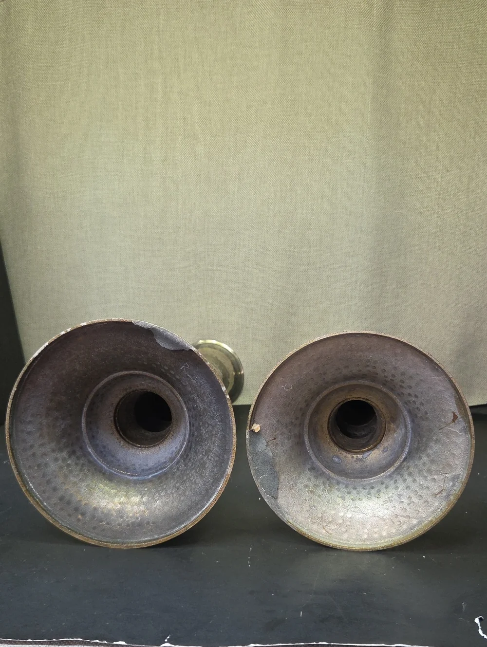 Set of 2 Elegant Expressions Nickle Hammered Mantel Candle‎ Holders,